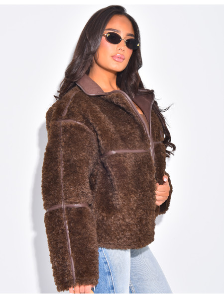 Straight oversized sheepskin jacket
