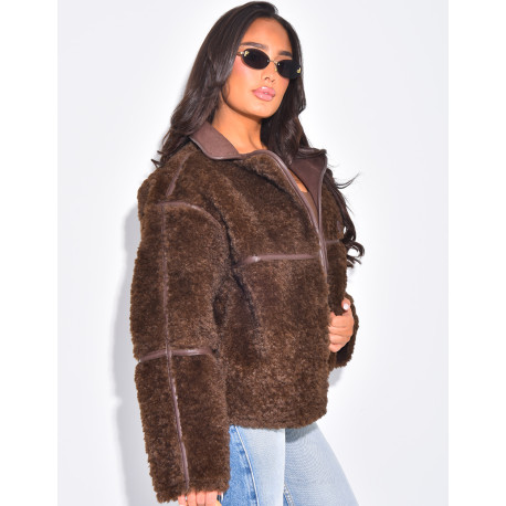 Straight oversized sheepskin jacket