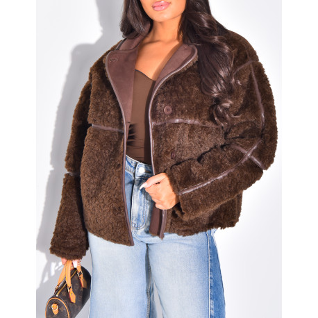 Straight oversized sheepskin jacket