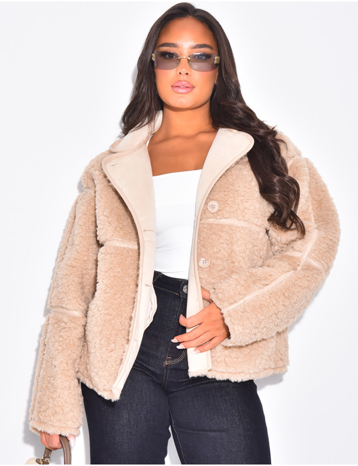 Oversize-Jacke aus geradlinigem Lammfell