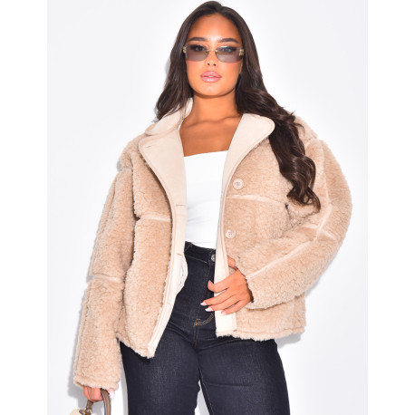 Oversize-Jacke aus geradlinigem Lammfell