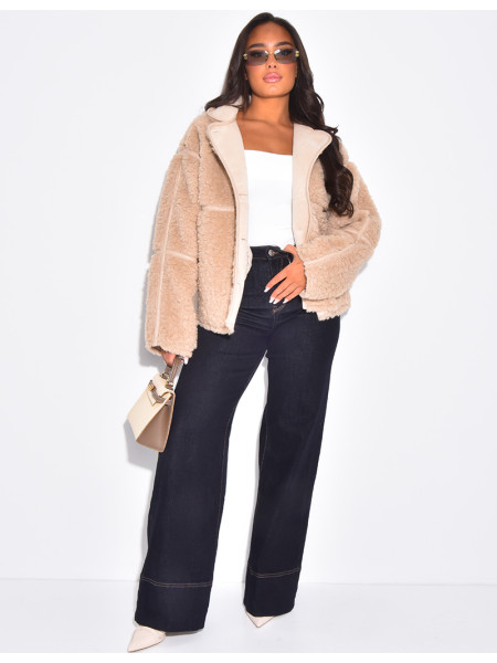 Straight oversized sheepskin jacket