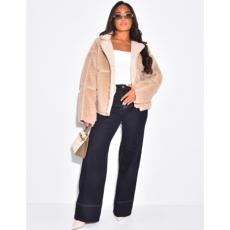 Straight oversized sheepskin jacket