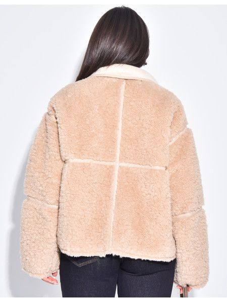 Straight oversized sheepskin jacket