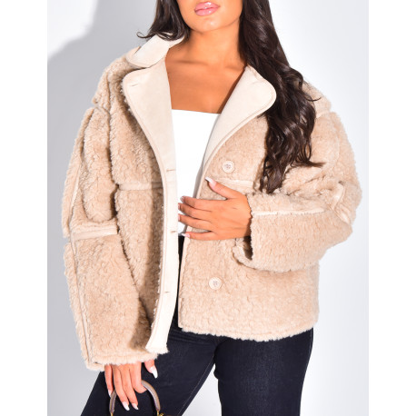 Straight oversized sheepskin jacket