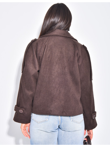 Short premium felt trench coat with buttons