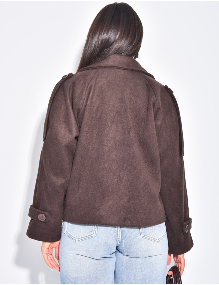 Short premium felt trench coat with buttons