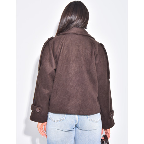 Short premium felt trench coat with buttons