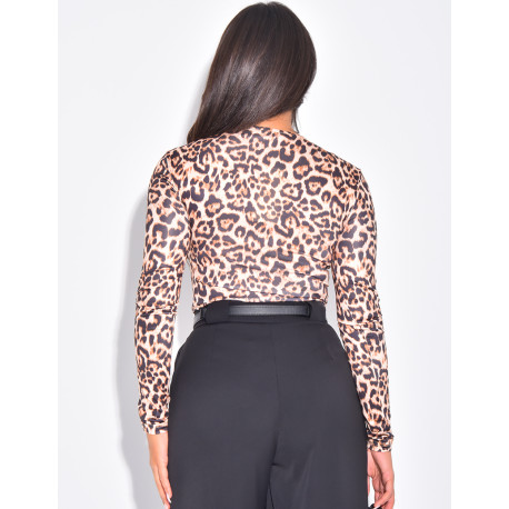 Leopard print long-sleeved bodysuit