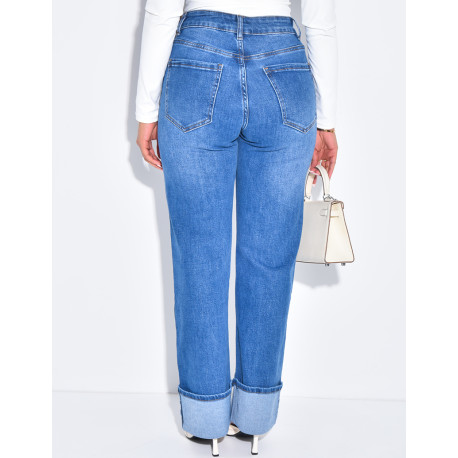 Straight-cut stretchy jeans with ankle turn-ups