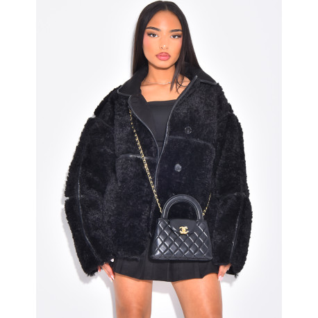 Oversize-Jacke aus geradlinigem Lammfell