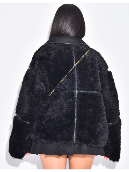 Veste oversize en peau de mouton droite