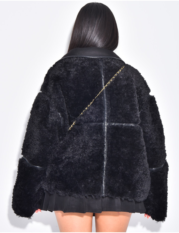 Veste oversize en peau de mouton droite