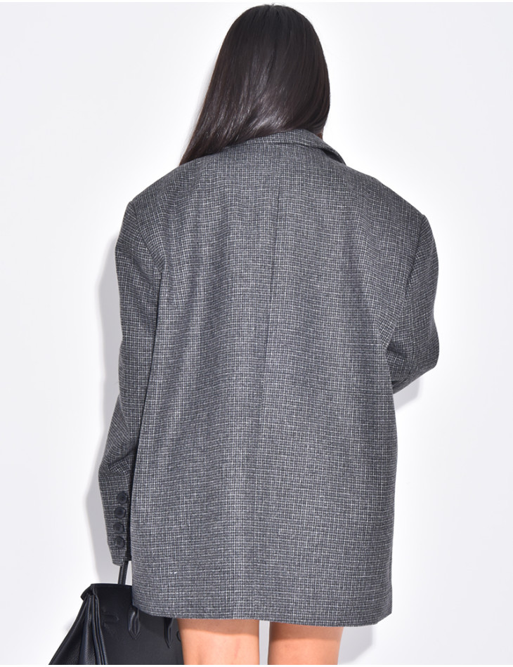 Oversize-Blazer im Dad-Stil mit Karomuster und Taschen