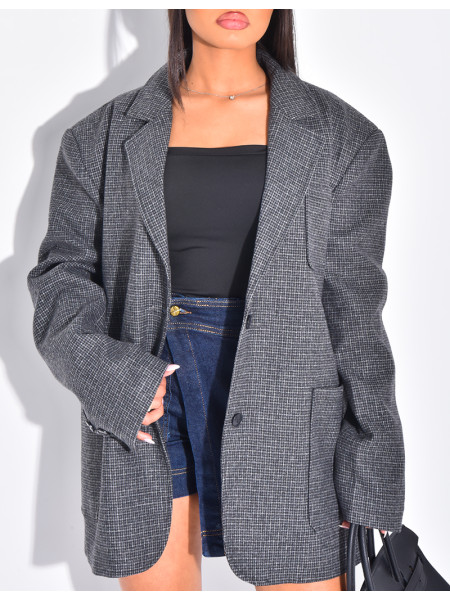 Oversize-Blazer im Dad-Stil mit Karomuster und Taschen