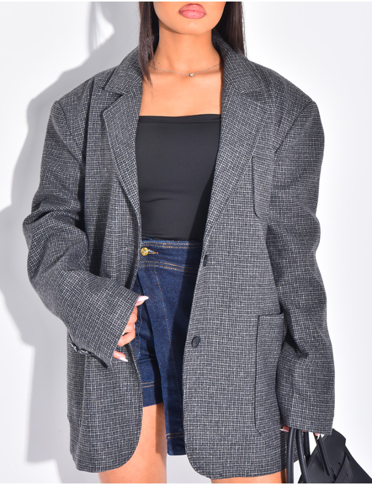 Oversize-Blazer im Dad-Stil mit Karomuster und Taschen