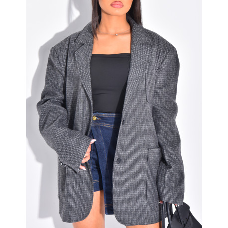 Oversize-Blazer im Dad-Stil mit Karomuster und Taschen