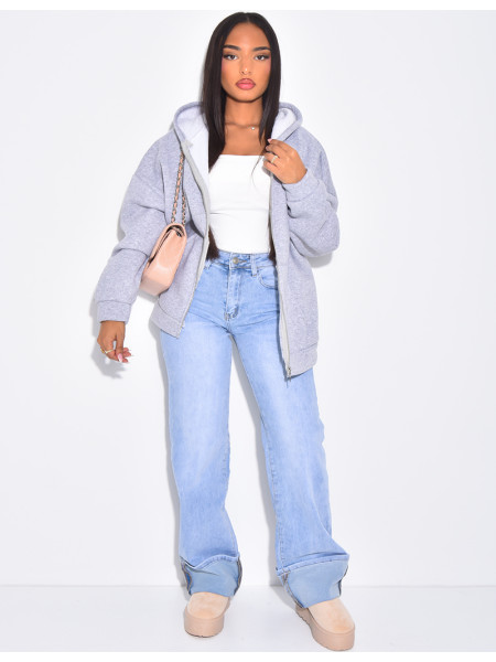 Neoprene fleece zip-up hoodie