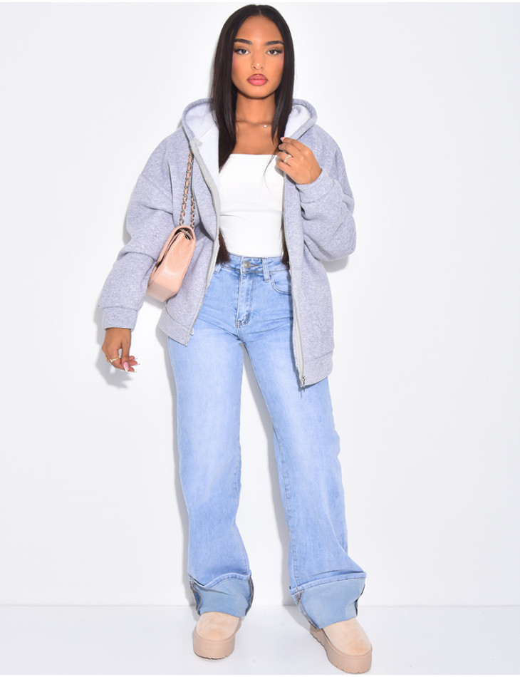 Neoprene fleece zip-up hoodie