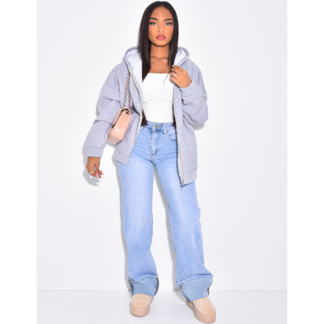 Neoprene fleece zip-up hoodie