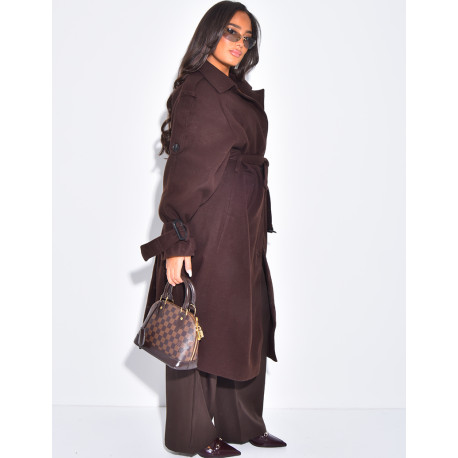 Langer Trenchcoat aus Filz mit Gürtel in der Taille