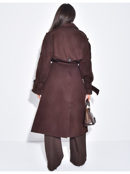 Langer Trenchcoat aus Filz mit Gürtel in der Taille