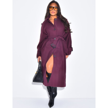 Langer Trenchcoat aus Filz mit Gürtel in der Taille