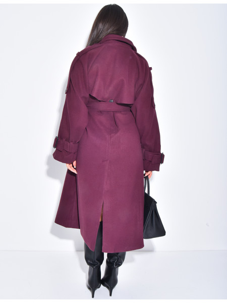 Langer Trenchcoat aus Filz mit Gürtel in der Taille