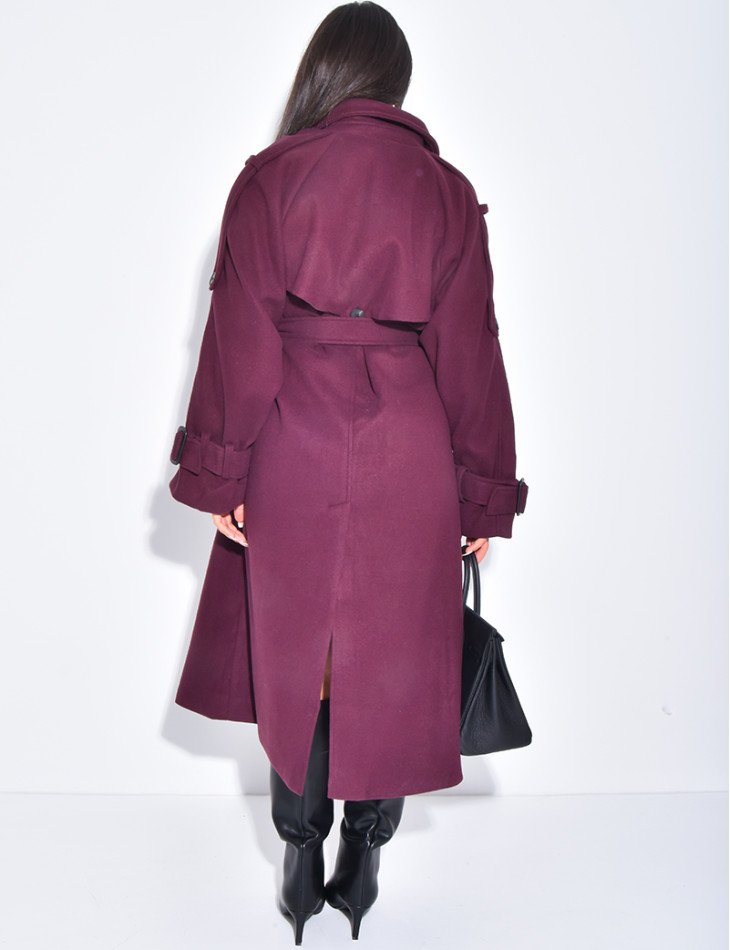 Langer Trenchcoat aus Filz mit Gürtel in der Taille