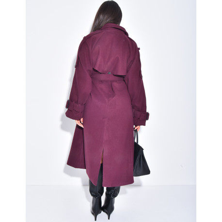 Langer Trenchcoat aus Filz mit Gürtel in der Taille