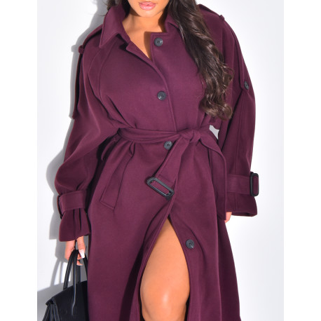 Langer Trenchcoat aus Filz mit Gürtel in der Taille