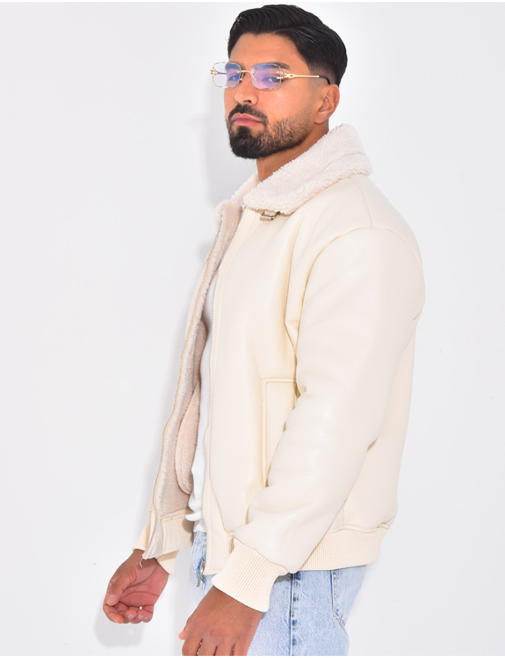 Veste en similicuir avec fourrure au col