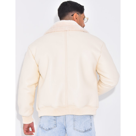 Veste en similicuir avec fourrure au col