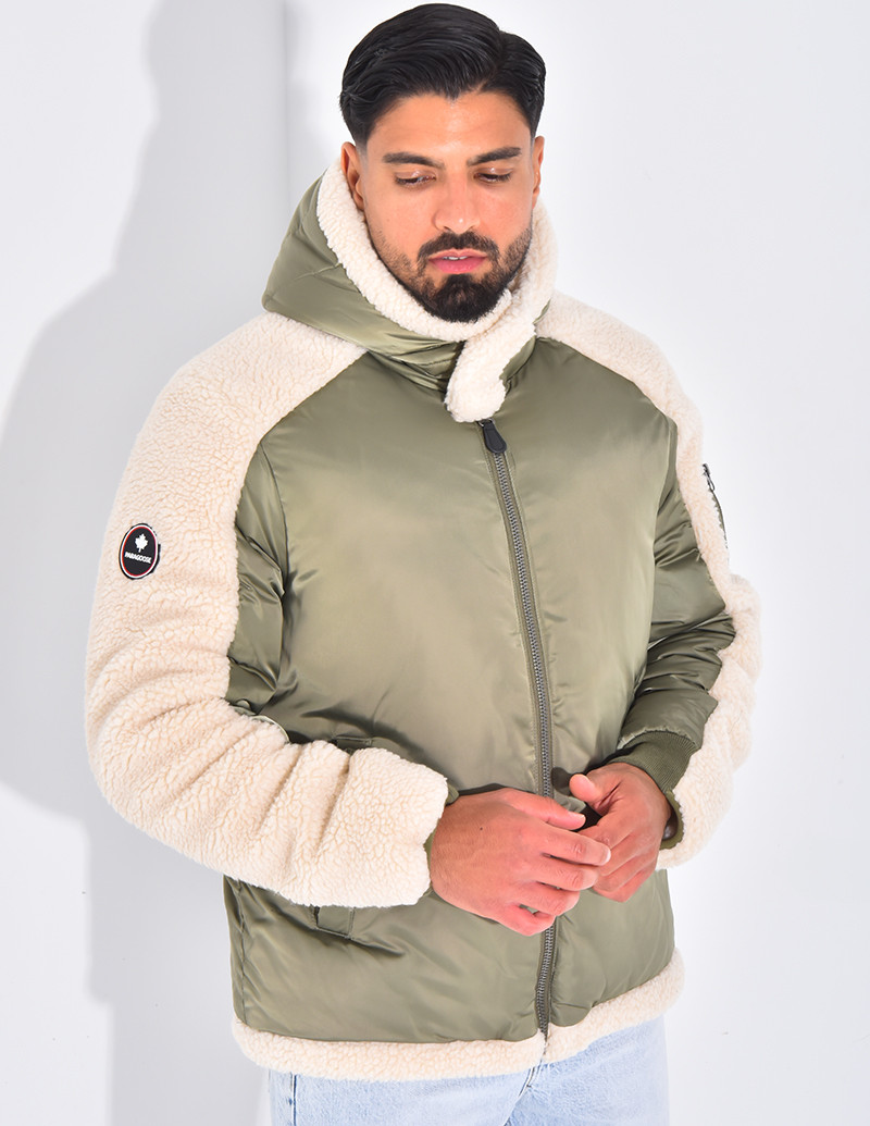 Bombers à capuche bi-matière