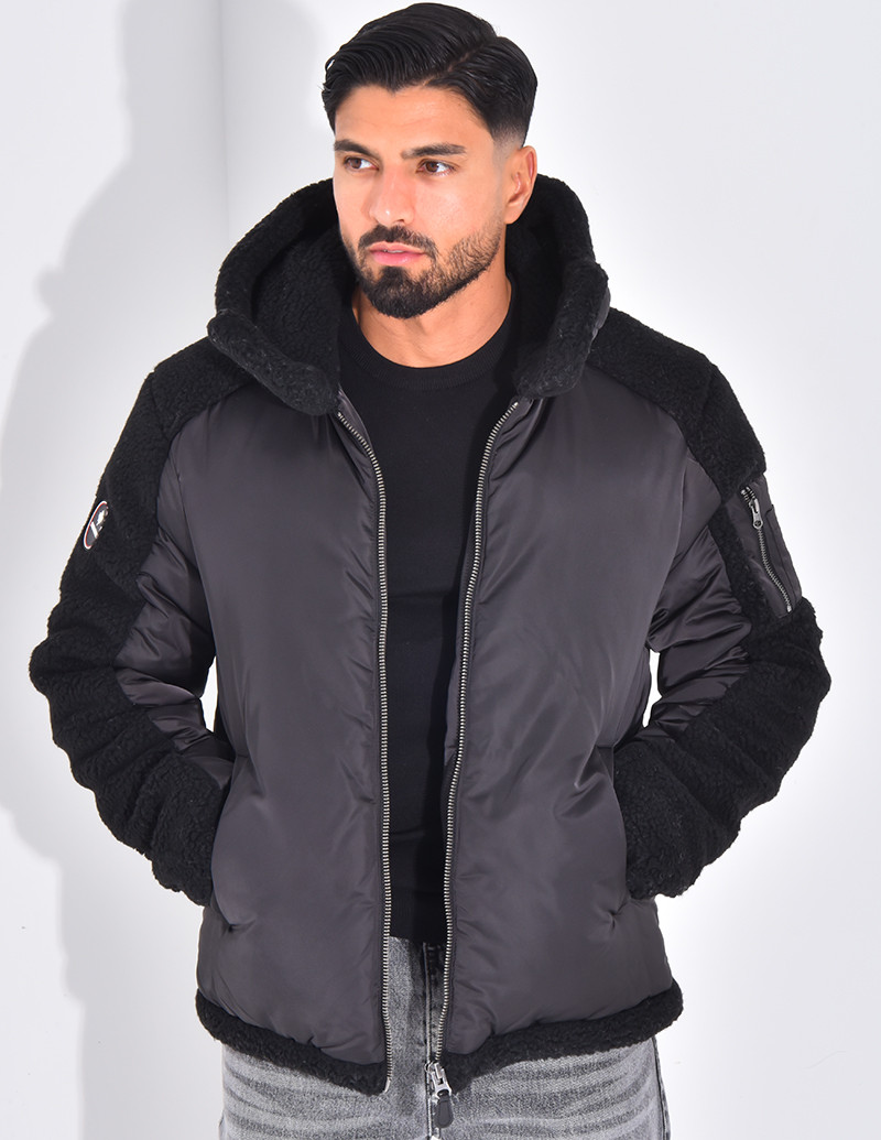 Bombers à capuche bi-matière