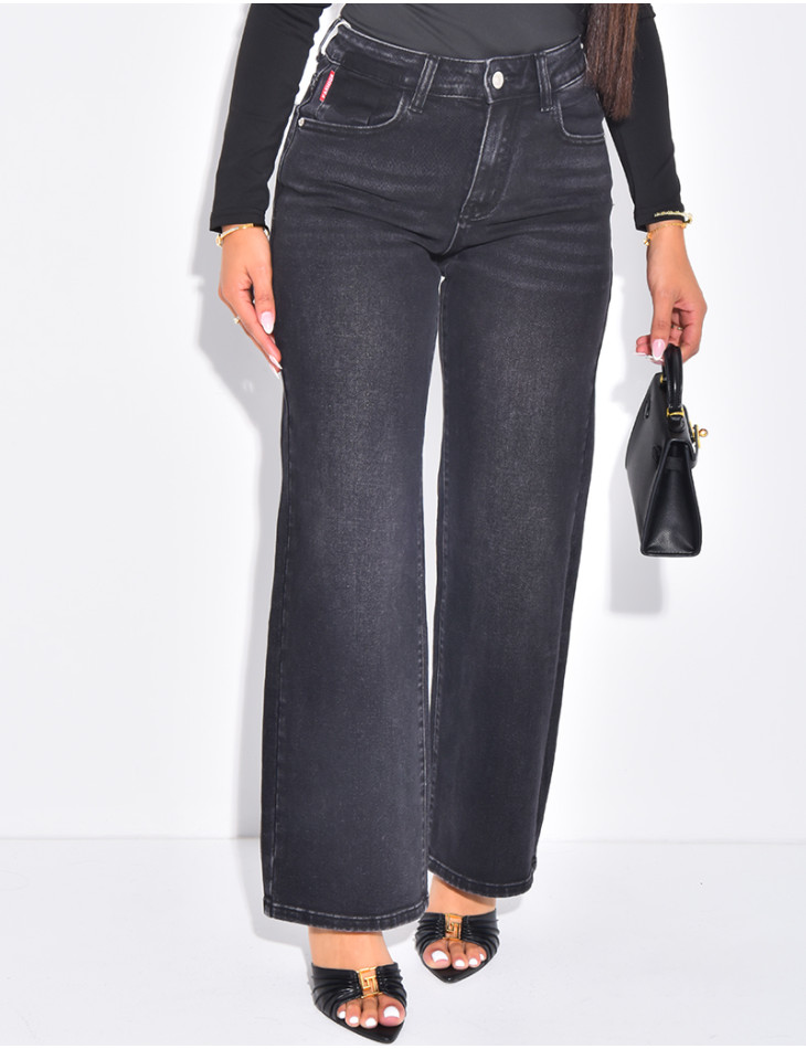Black faded balloon jeans in stretch fabric