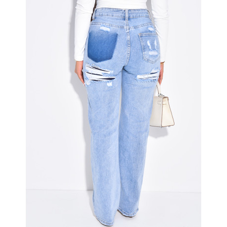 Jeans coupe droite stretchy effet destroy sur l'arrière