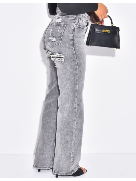 Gerade geschnittene Stretchjeans mit Destroyed-Effekt auf der Rückseite