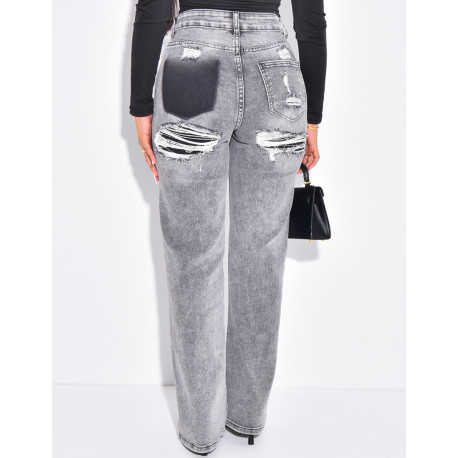 Jeans coupe droite stretchy effet destroy sur l'arrière