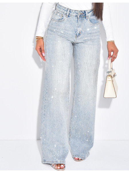 Straight-leg jeans with sparkling rhinestones
