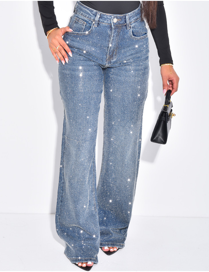 Jeans coupe droite à strass scintillant