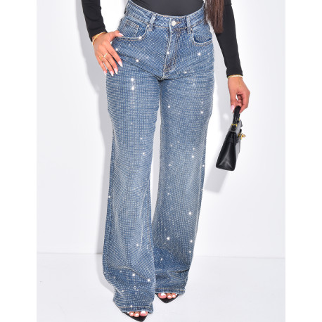 Jeans coupe droite à strass scintillant