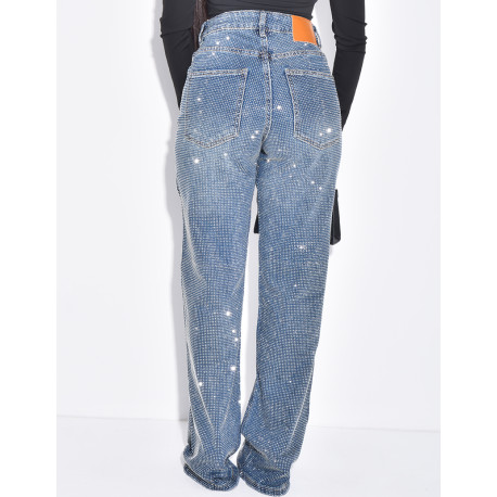 Straight-leg jeans with sparkling rhinestones
