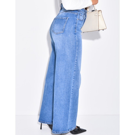 Jeans coupe ballon bleu délavé en tissu stretch