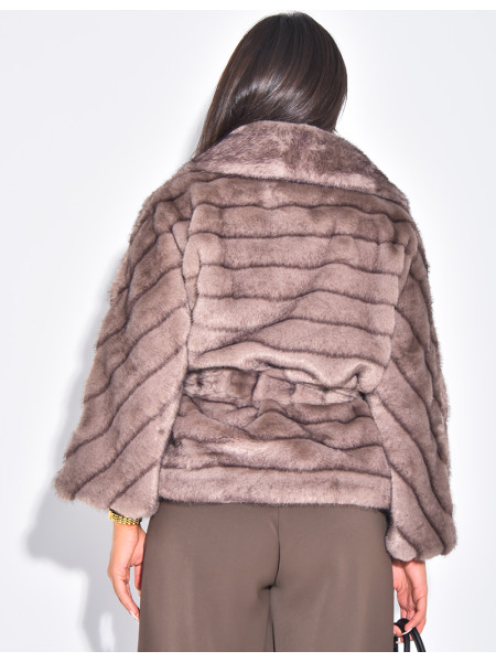 Short faux fur coat with waist belt