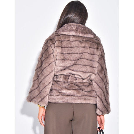 Short faux fur coat with waist belt