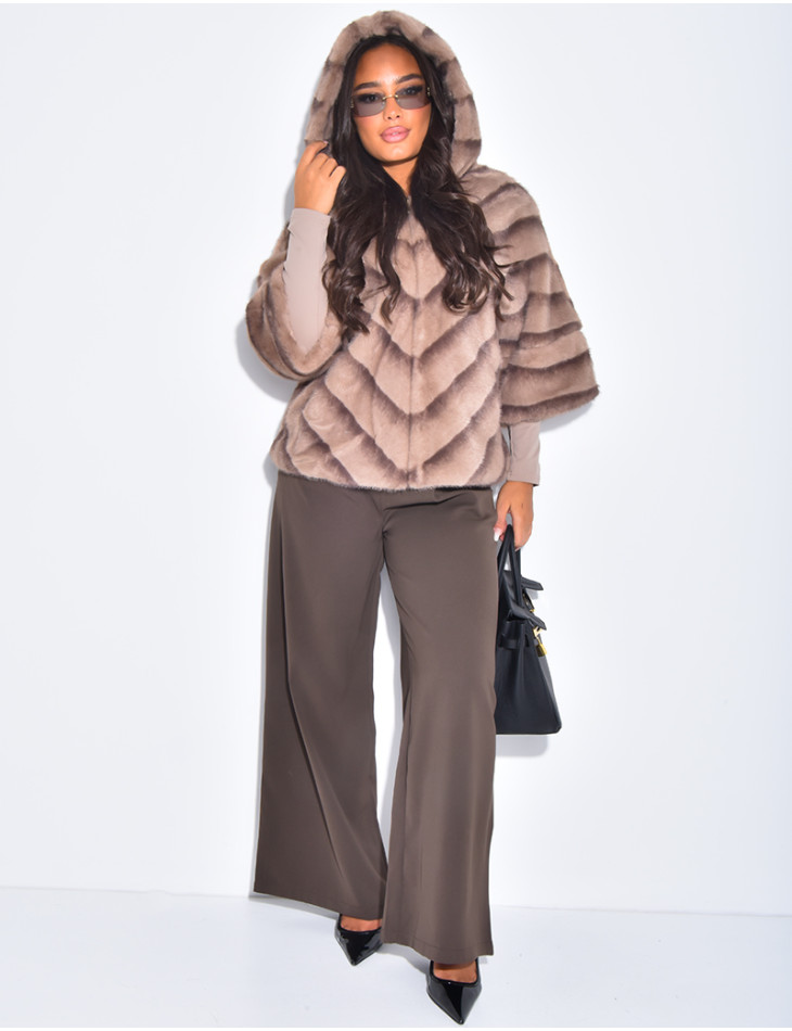 Short faux fur coat with hood