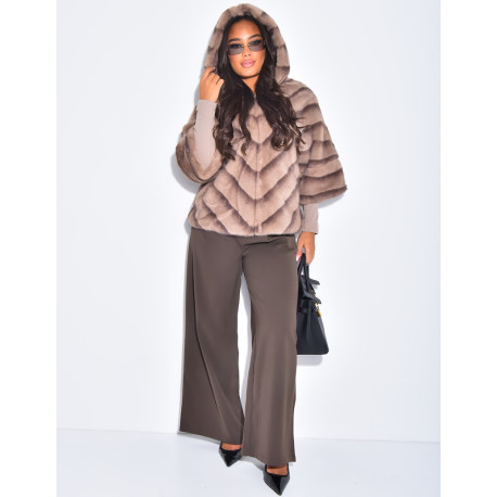 Short faux fur coat with hood
