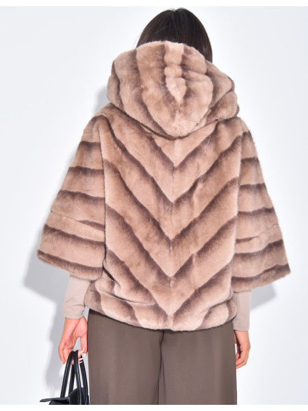 Short faux fur coat with hood