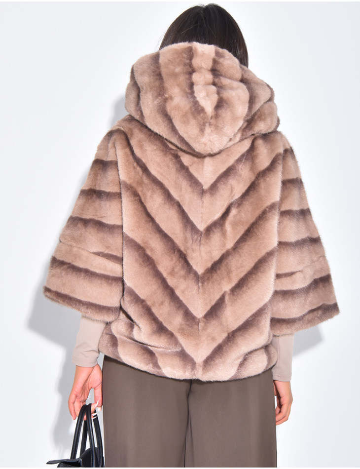 Short faux fur coat with hood